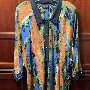 Vintage plus size 26 Geometric fall colored Button-Up long sleeve flowing Shirt